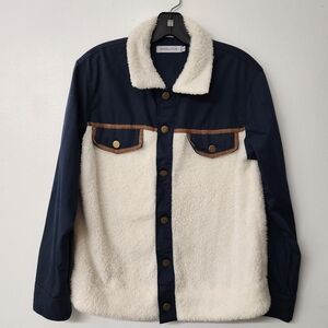 MISSLOOK Navy and Cream Sherpa Jacket